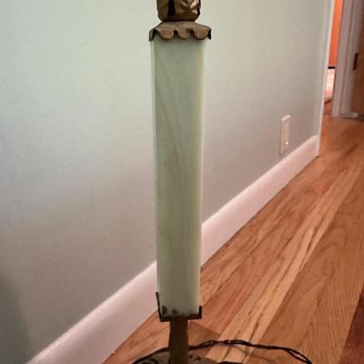 Art Deco Akro Agate Houze Uranium Slag Glass And Cast Iron Floor Lamp