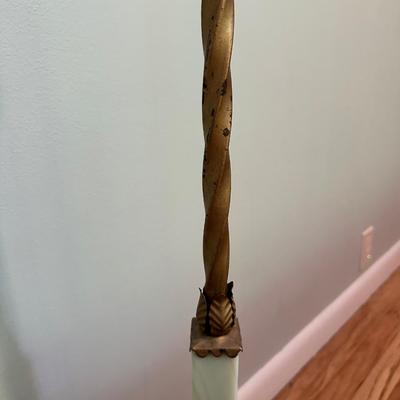Art Deco Akro Agate Houze Uranium Slag Glass And Cast Iron Floor Lamp