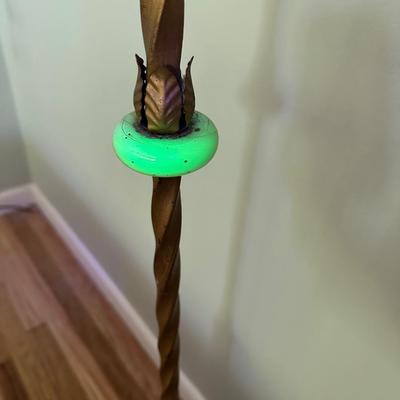 Art Deco Akro Agate Houze Uranium Slag Glass And Cast Iron Floor Lamp