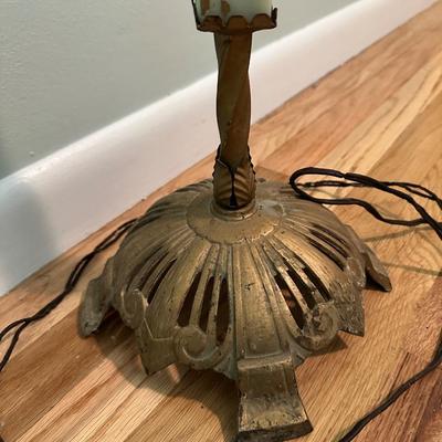 Art Deco Akro Agate Houze Uranium Slag Glass And Cast Iron Floor Lamp