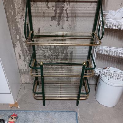 BAKER'S RACK, DOOR MOUNTED ORGANIZERS, LARGE TIN CAN AND IRON WINE RACK