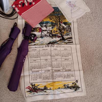 SEWING NOTIONS/BUTTONS, UNFINISHED TEA TOWELS, IRON AND BOARD PLUS MORE