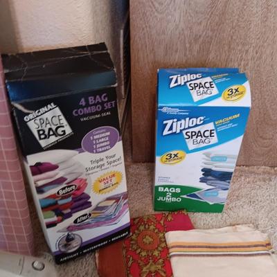 SEWING NOTIONS/BUTTONS, UNFINISHED TEA TOWELS, IRON AND BOARD PLUS MORE
