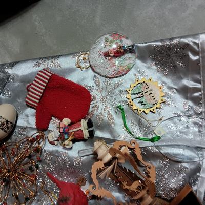 7 FOOT LIT TREE W/ORNAMENTS, SKIRT, AND MORE