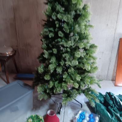 7 FOOT LIT TREE W/ORNAMENTS, SKIRT, AND MORE
