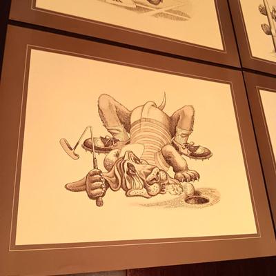 4 GARY PATTERSON STYLE PRINTS WITH DOGS PLAYING SPORTS