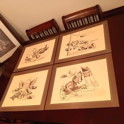 4 GARY PATTERSON STYLE PRINTS WITH DOGS PLAYING SPORTS