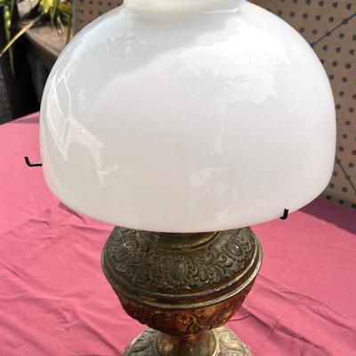 Antique Oil Lamp - Electrified - White Globe Shade