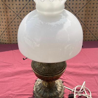 Antique Oil Lamp - Electrified - White Globe Shade