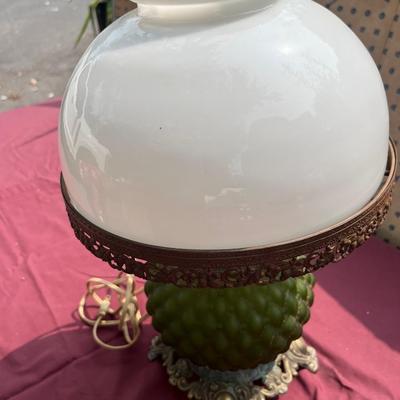 Antique Green Hobnail Oil Lamp - Electrified