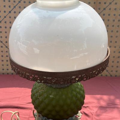 Antique Green Hobnail Oil Lamp - Electrified
