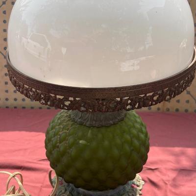Antique Green Hobnail Oil Lamp - Electrified