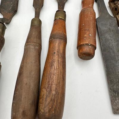 Antique Wood and Brass Handled Wood Chisels