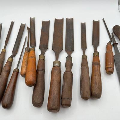 Antique Wood and Brass Handled Wood Chisels