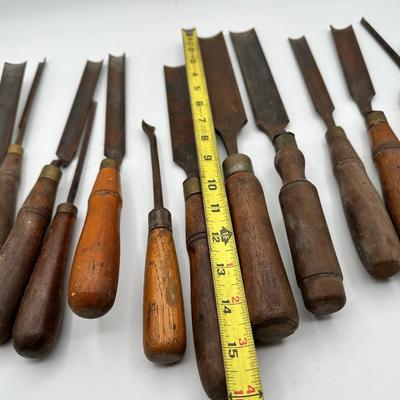 Antique Wood and Brass Handled Wood Chisels