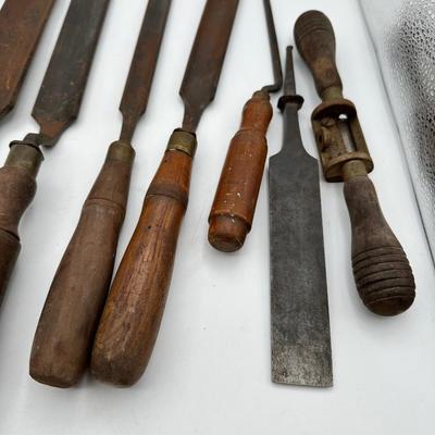 Antique Wood and Brass Handled Wood Chisels