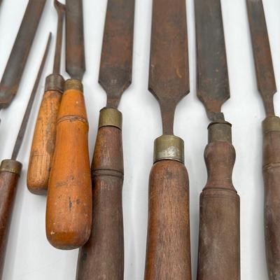 Antique Wood and Brass Handled Wood Chisels