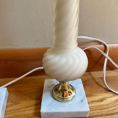 MCM Frosted Twist Glass Table Lamps on Marble Base