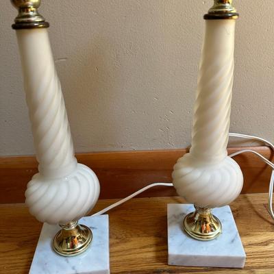 MCM Frosted Twist Glass Table Lamps on Marble Base