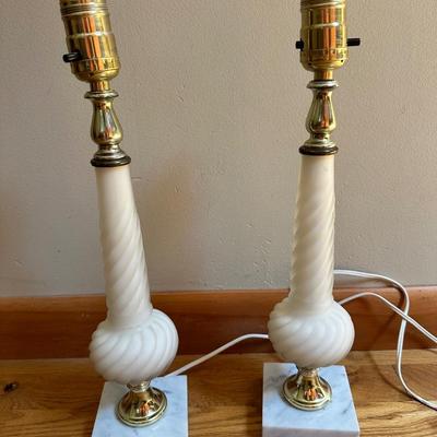 MCM Frosted Twist Glass Table Lamps on Marble Base