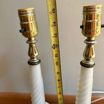 MCM Frosted Twist Glass Table Lamps on Marble Base