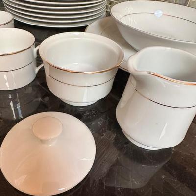 Vintage White and Gold Rimmed China Set for 8 by Kennex