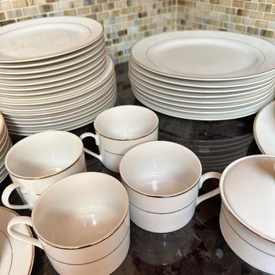 Vintage White and Gold Rimmed China Set for 8 by Kennex