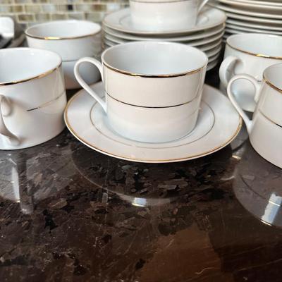 Vintage White and Gold Rimmed China Set for 8 by Kennex