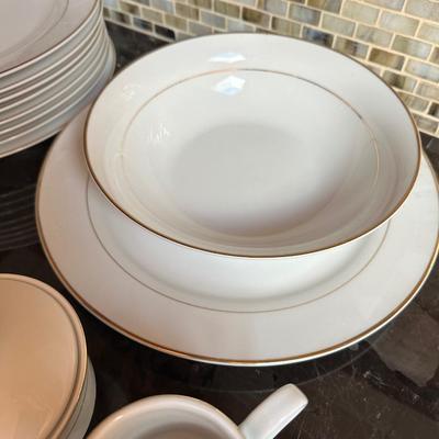 Vintage White and Gold Rimmed China Set for 8 by Kennex