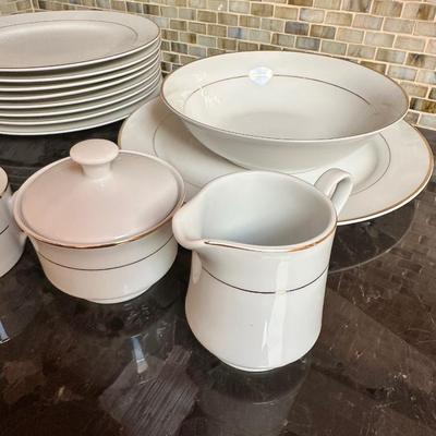 Vintage White and Gold Rimmed China Set for 8 by Kennex