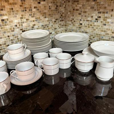 Vintage White and Gold Rimmed China Set for 8 by Kennex