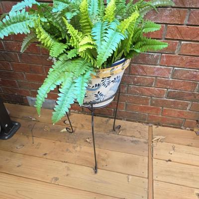Pair of outdoor ferns in pots and stands