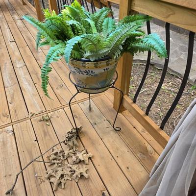 Pair of outdoor ferns in pots and stands