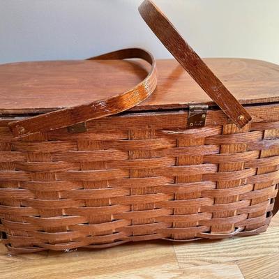 Vintage White Ash Splint Wood Woven Peterboro Basket w/Insert