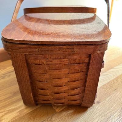 Vintage White Ash Splint Wood Woven Peterboro Basket w/Insert