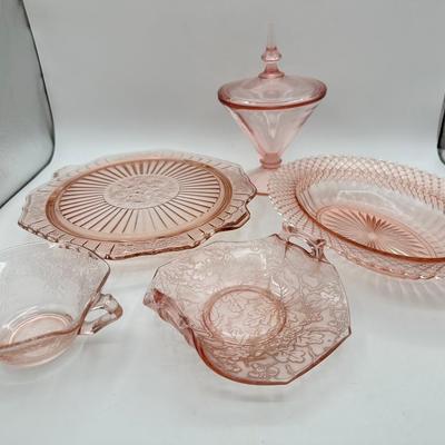 Early American Rose Depression Glass Lot