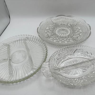 Vintage Pressed Glass Divided Serving Platters