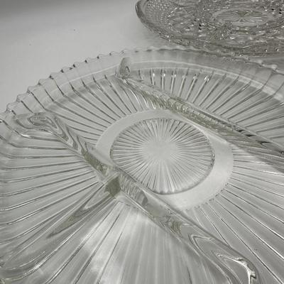 Vintage Pressed Glass Divided Serving Platters