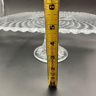 Sale Photo Thumbnail #948: Square plate with diamond pattern and scalloped edge. Pedestal with bullseye, dots and circle designs
