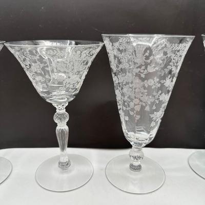 1940’s Vintage Crystal Stemware, Etched Floral