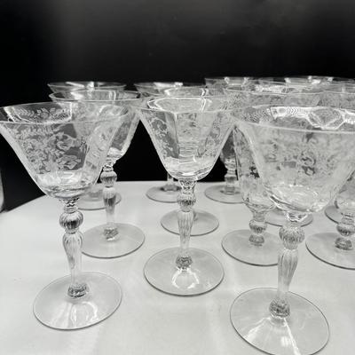 1940’s Vintage Crystal Stemware, Etched Floral