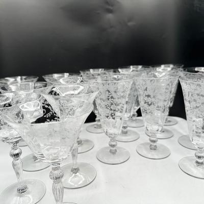 1940’s Vintage Crystal Stemware, Etched Floral