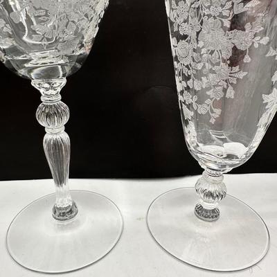 1940’s Vintage Crystal Stemware, Etched Floral