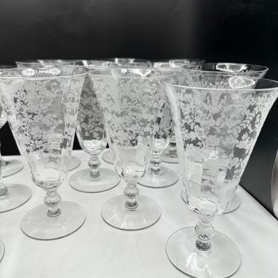 1940’s Vintage Crystal Stemware, Etched Floral