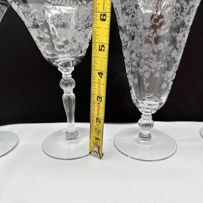1940’s Vintage Crystal Stemware, Etched Floral
