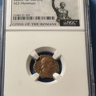 NGC CERTIFIED EASTERN ROMAN EMPIRE VALENS 364-378AD AE3 NUMMUS GENUINE COIN AS PICTURED. (COIN #639).