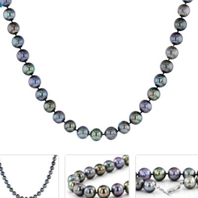 Black Cultured Freshwater Pearl Sterling Silver Necklace
