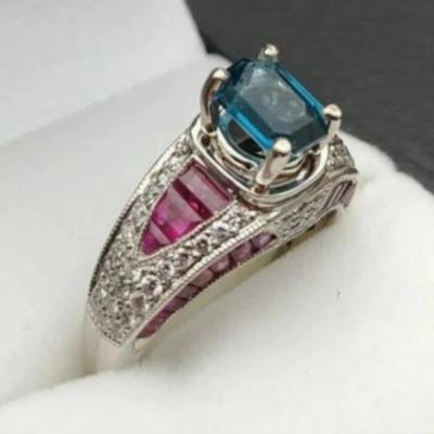 1.8ct London Blue Topaz & Ruby Vintage Ring