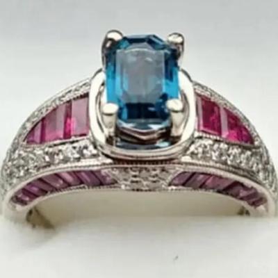 1.8ct London Blue Topaz & Ruby Vintage Ring