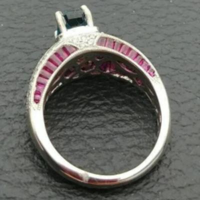 1.8ct London Blue Topaz & Ruby Vintage Ring